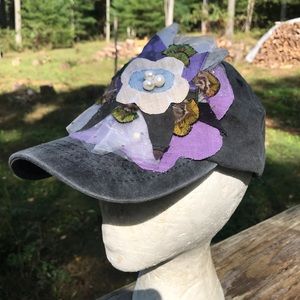 Hand made embellished charcoal gray baseball cap